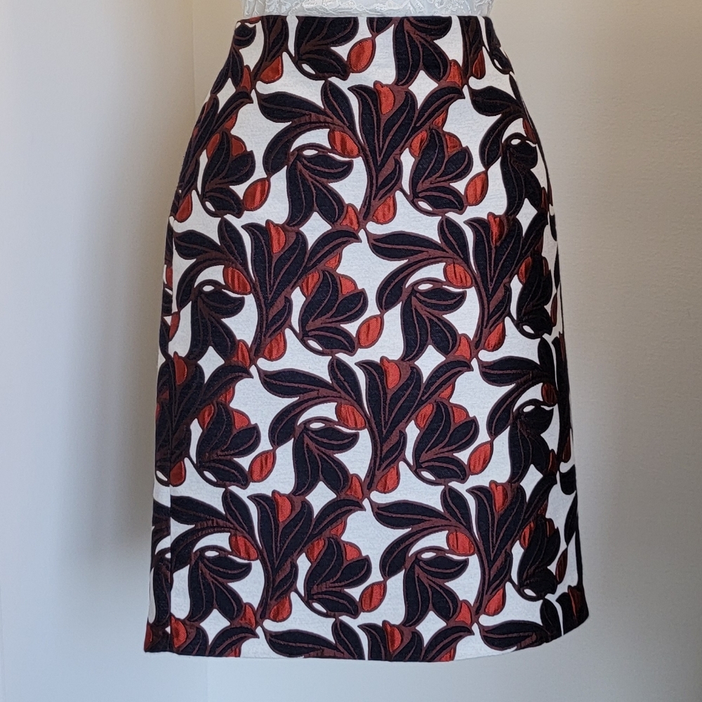 Ann Taylor Navy/Rust Floral Pencil Skirt SZ: 4P